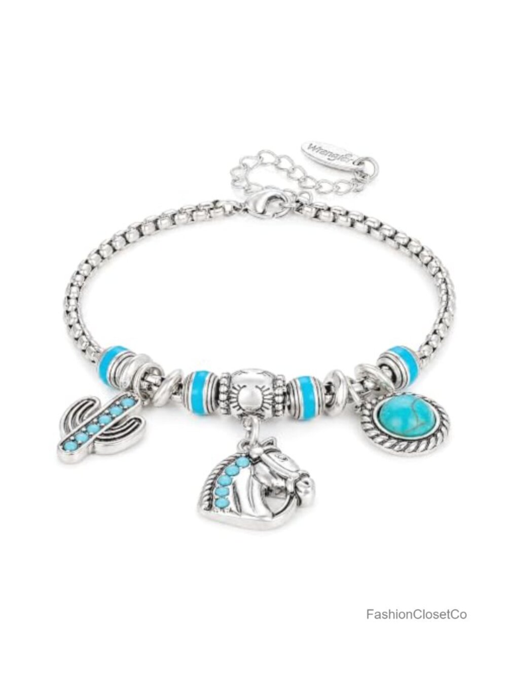 Western Turquoise Sliding Charm Bracelet, Fixed Charms with Gift Box